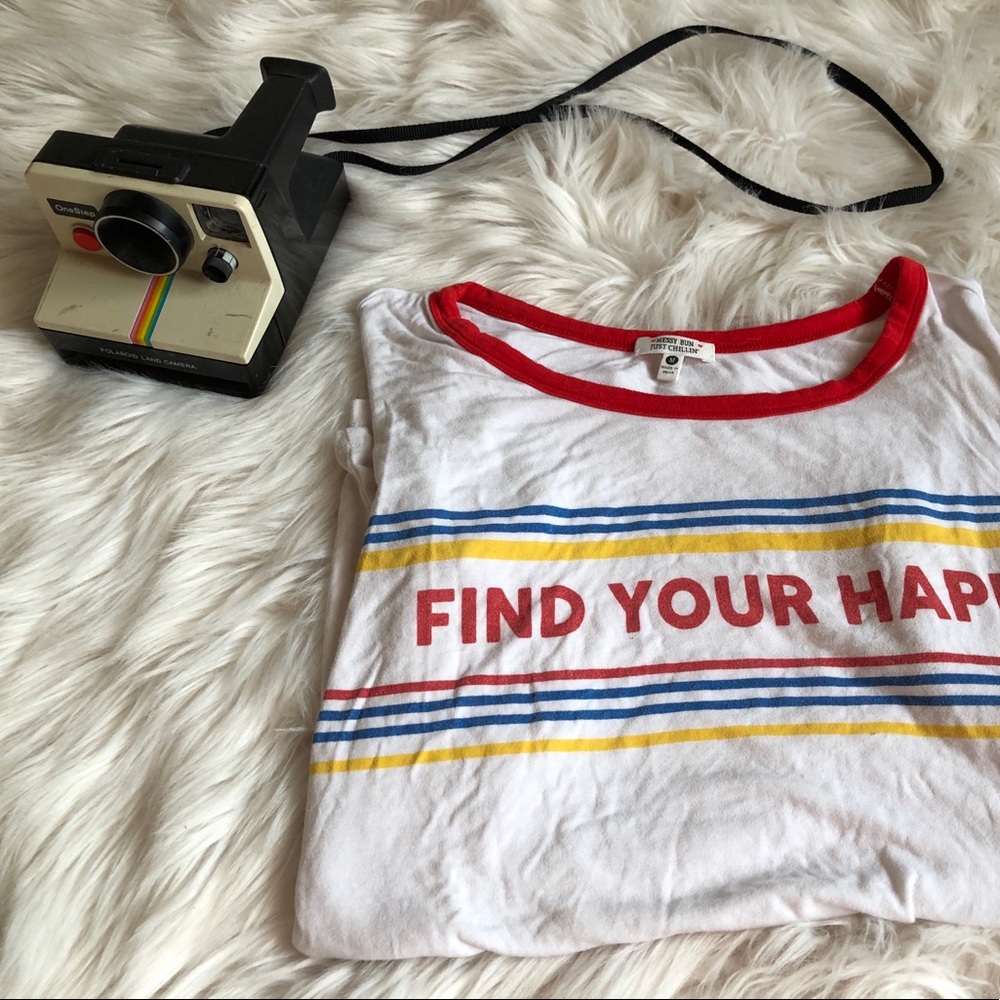 Find your happy white and red Tee